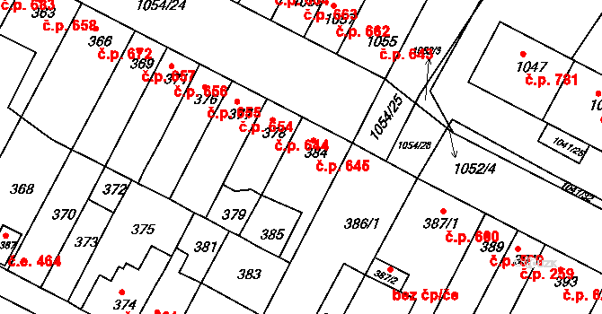 Bučovice 645 na parcele st. 384 v KÚ Bučovice, Katastrální mapa
