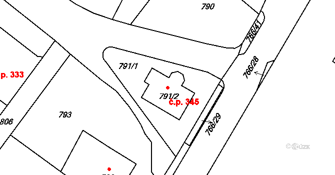Kopřivnice 345 na parcele st. 791/2 v KÚ Kopřivnice, Katastrální mapa