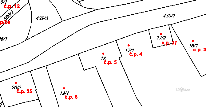 Kunčí 5, Slatiňany na parcele st. 18 v KÚ Kunčí, Katastrální mapa