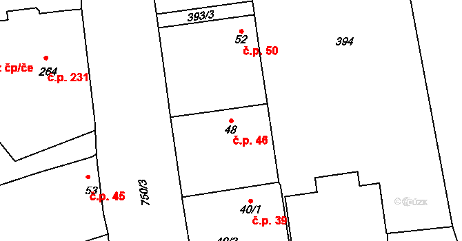 Mlékojedy 46, Neratovice na parcele st. 48 v KÚ Mlékojedy u Neratovic, Katastrální mapa