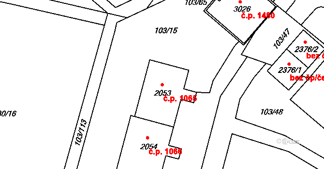 Neratovice 1065 na parcele st. 2053 v KÚ Neratovice, Katastrální mapa
