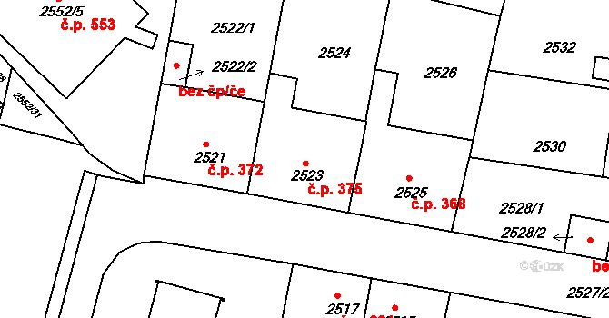 Veselí nad Lužnicí I 375, Veselí nad Lužnicí na parcele st. 2523 v KÚ Veselí nad Lužnicí, Katastrální mapa