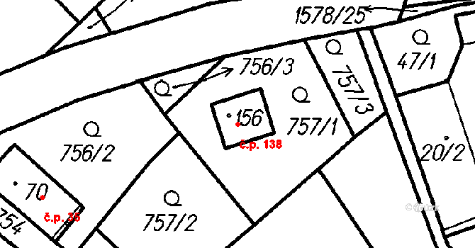 Pernarec 138 na parcele st. 156 v KÚ Pernarec, Katastrální mapa