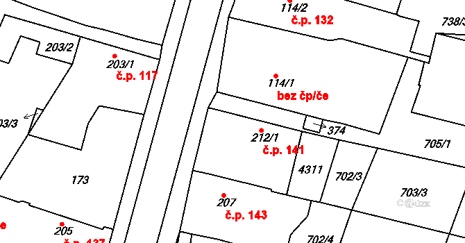 Přehýšov 141 na parcele st. 212/1 v KÚ Přehýšov, Katastrální mapa