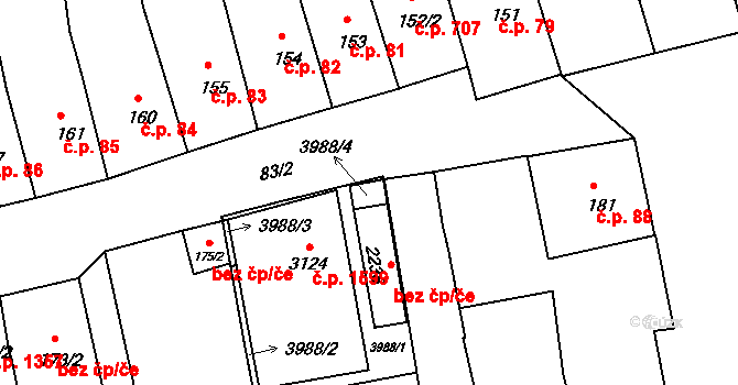 Lipník nad Bečvou I-Město 1655, Lipník nad Bečvou na parcele st. 3988/4 v KÚ Lipník nad Bečvou, Katastrální mapa