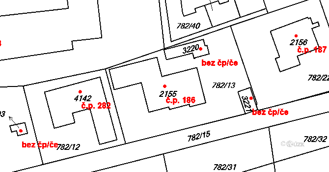Nádražní Předměstí 186, Český Krumlov na parcele st. 2155 v KÚ Český Krumlov, Katastrální mapa