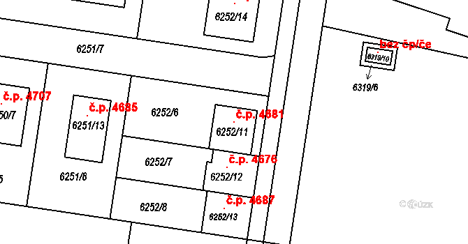 Prostějov 4681 na parcele st. 6252/11 v KÚ Prostějov, Katastrální mapa
