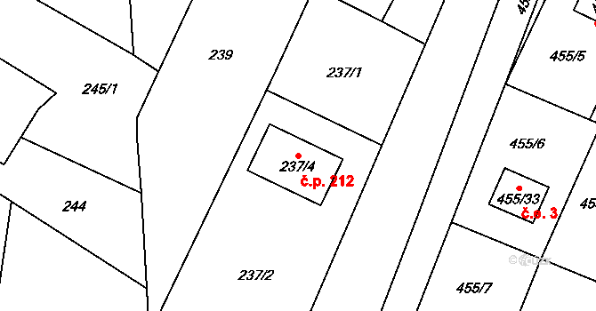 Libišany 212 na parcele st. 237/4 v KÚ Libišany, Katastrální mapa