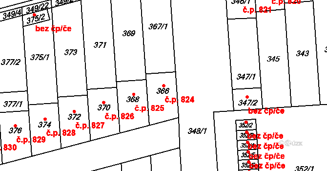 Pohořelice 824 na parcele st. 366 v KÚ Pohořelice nad Jihlavou, Katastrální mapa
