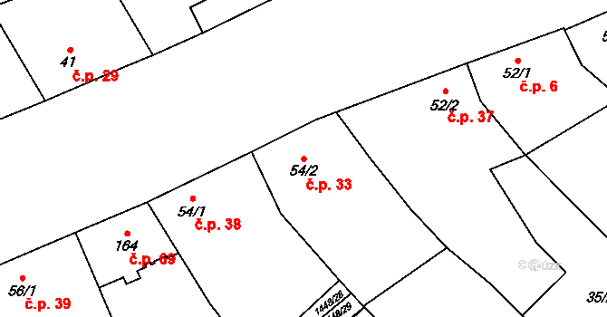 Chvalnov 33, Chvalnov-Lísky na parcele st. 54/2 v KÚ Chvalnov, Katastrální mapa