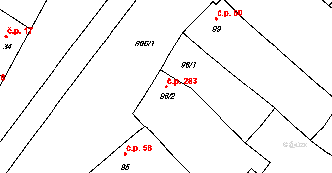 Klenovice na Hané 283 na parcele st. 96/2 v KÚ Klenovice na Hané, Katastrální mapa