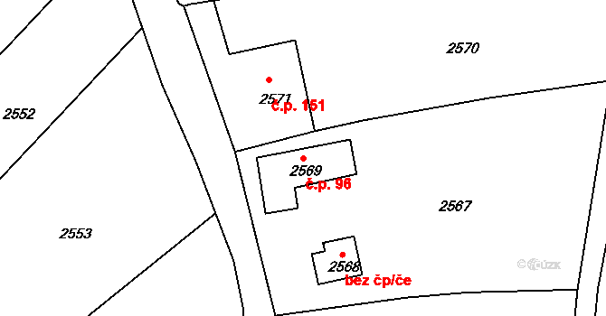 Chobyně 96, Šubířov na parcele st. 2569 v KÚ Šubířov, Katastrální mapa