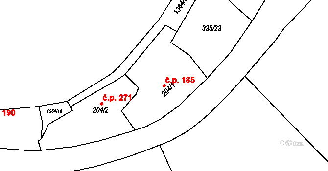 Vranov nad Dyjí 185 na parcele st. 204/1 v KÚ Vranov nad Dyjí, Katastrální mapa