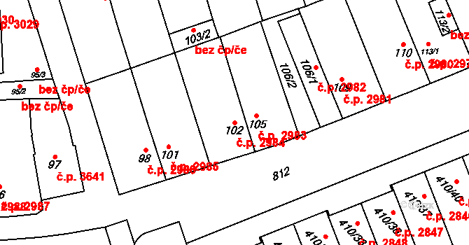 Znojmo 2984 na parcele st. 102 v KÚ Znojmo-Louka, Katastrální mapa