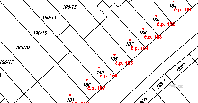 Vlkoš 155 na parcele st. 188 v KÚ Vlkoš u Přerova, Katastrální mapa