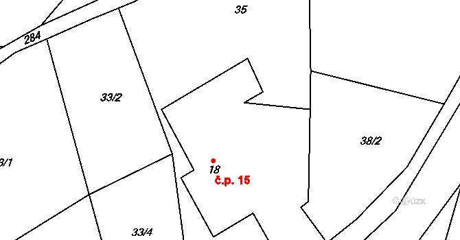 Víckovice 15, Třebětín na parcele st. 18 v KÚ Víckovice, Katastrální mapa