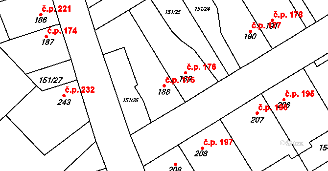 Vrdy 175 na parcele st. 188 v KÚ Vrdy, Katastrální mapa