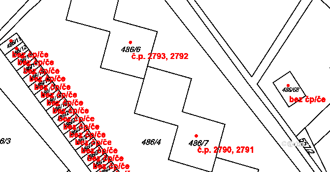 Mělník 2790,2791 na parcele st. 486/7 v KÚ Mělník, Katastrální mapa