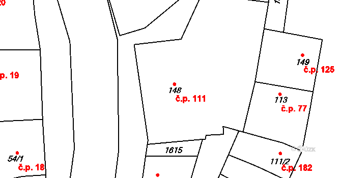 Opočnice 111 na parcele st. 148 v KÚ Opočnice, Katastrální mapa