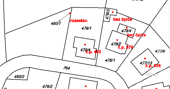 Rudolfov 463 na parcele st. 479/4 v KÚ Rudolfov u Českých Budějovic, Katastrální mapa