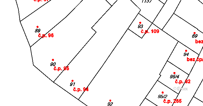 Rožďalovice 94 na parcele st. 91 v KÚ Rožďalovice, Katastrální mapa