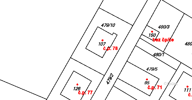 Strašnov 78 na parcele st. 107 v KÚ Strašnov, Katastrální mapa