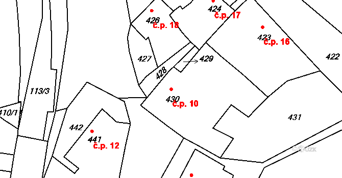 Kňovičky 10, Kňovice na parcele st. 430 v KÚ Kňovice, Katastrální mapa