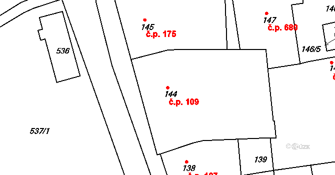 Hrušovany u Brna 109 na parcele st. 144 v KÚ Hrušovany u Brna, Katastrální mapa