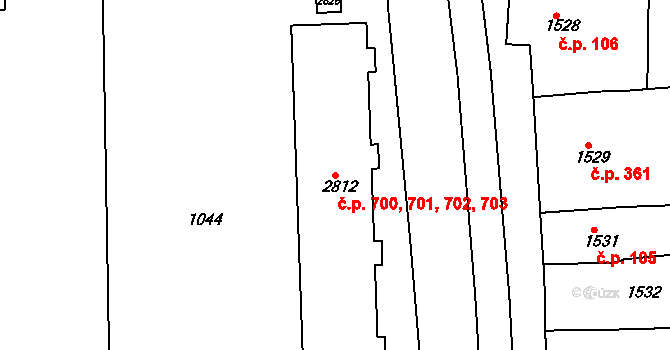 Židlochovice 700,701,702,703 na parcele st. 2812 v KÚ Židlochovice, Katastrální mapa