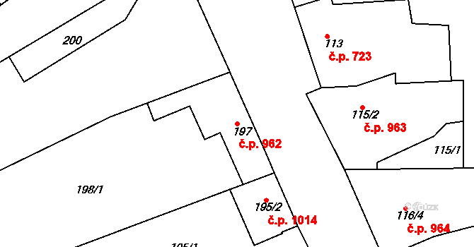 Mistřín 962, Svatobořice-Mistřín na parcele st. 197 v KÚ Mistřín, Katastrální mapa