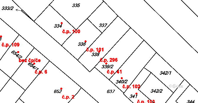 Zarazice 296, Veselí nad Moravou na parcele st. 338 v KÚ Zarazice, Katastrální mapa