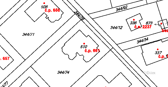 Struhařov 661, Kamenice na parcele st. 510 v KÚ Štiřín, Katastrální mapa