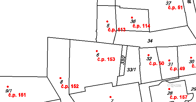 Třeboň I 153, Třeboň na parcele st. 6 v KÚ Třeboň, Katastrální mapa