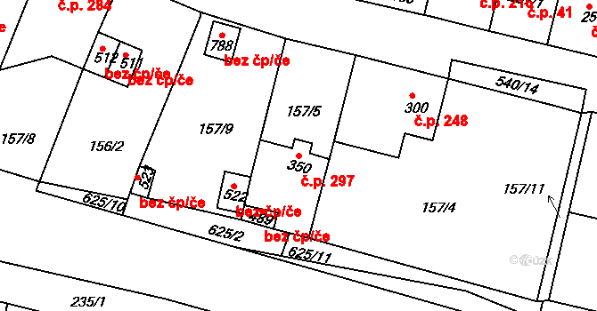 Hostomice 297 na parcele st. 350 v KÚ Hostomice nad Bílinou, Katastrální mapa