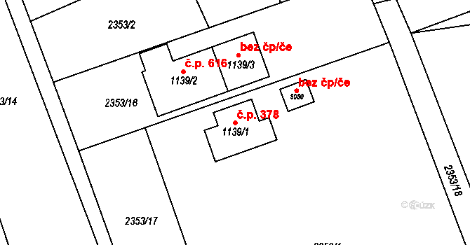Ostravice 378 na parcele st. 1139/1 v KÚ Ostravice 1, Katastrální mapa
