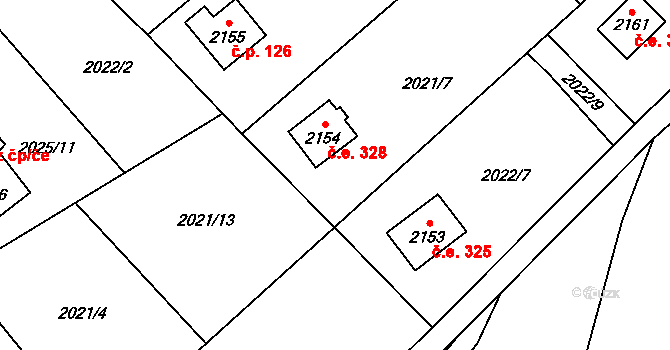 Ostravice 328 na parcele st. 2154 v KÚ Ostravice 1, Katastrální mapa