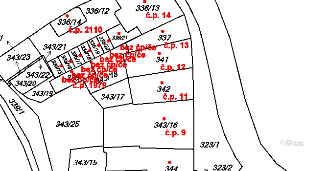 Tachov 11 na parcele st. 342 v KÚ Tachov, Katastrální mapa