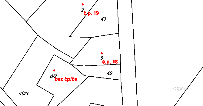 Krňovice 18, Třebechovice pod Orebem na parcele st. 5 v KÚ Krňovice, Katastrální mapa