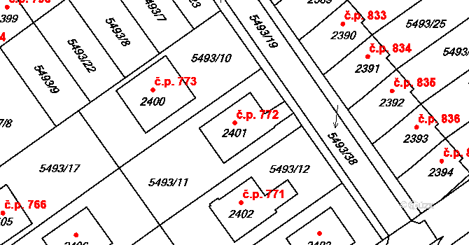 Horní Předměstí 772, Polička na parcele st. 2401 v KÚ Polička, Katastrální mapa