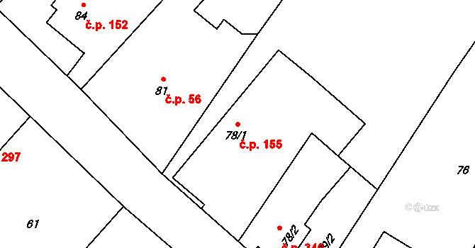 Troubelice 155 na parcele st. 78/1 v KÚ Troubelice, Katastrální mapa