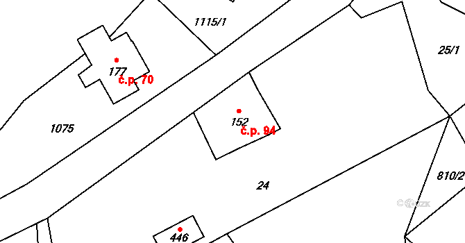 Krompach 94 na parcele st. 152 v KÚ Krompach, Katastrální mapa