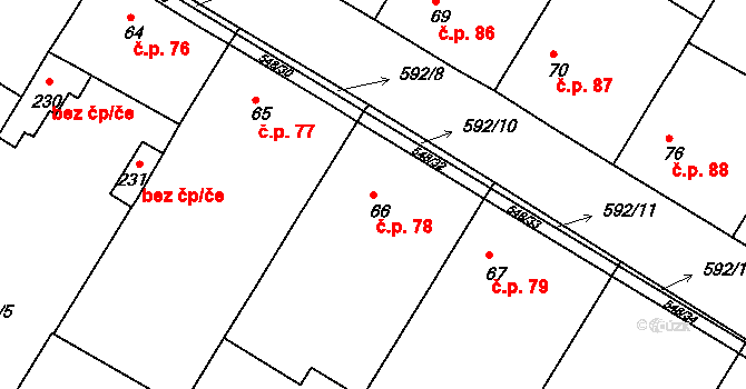 Hrdly 78, Bohušovice nad Ohří na parcele st. 66 v KÚ Hrdly, Katastrální mapa