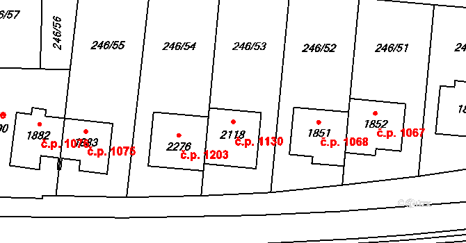 Malenovice 1130, Zlín na parcele st. 2118 v KÚ Malenovice u Zlína, Katastrální mapa