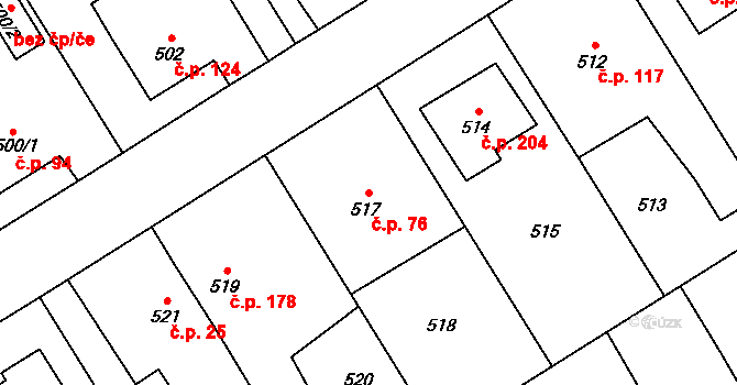 Choryně 76 na parcele st. 517 v KÚ Choryně, Katastrální mapa