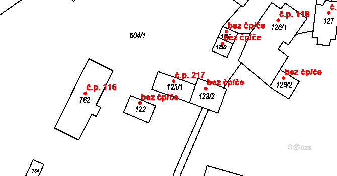Růžďka 217 na parcele st. 123/1 v KÚ Růžďka, Katastrální mapa