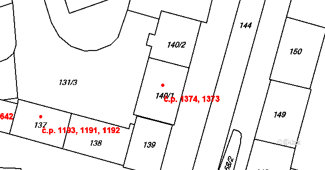 Kadaň 1373,1374 na parcele st. 140/1 v KÚ Kadaň, Katastrální mapa