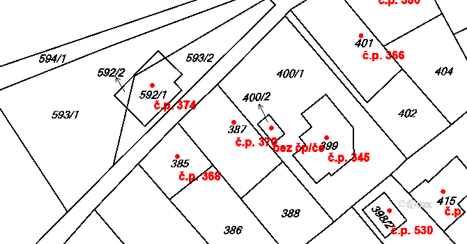 Novosedlice 370 na parcele st. 387 v KÚ Novosedlice, Katastrální mapa
