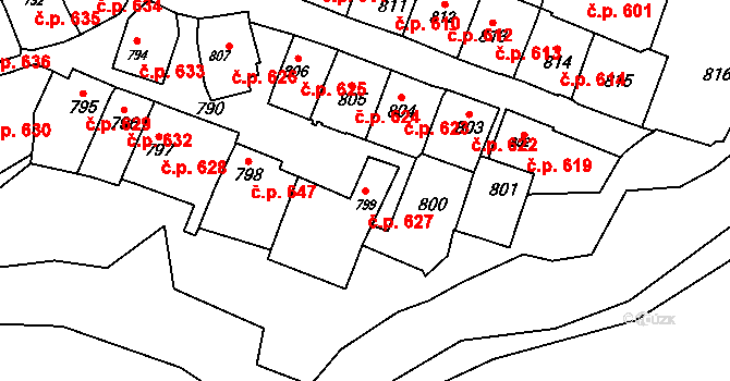 Štýřice 627, Brno na parcele st. 799 v KÚ Štýřice, Katastrální mapa