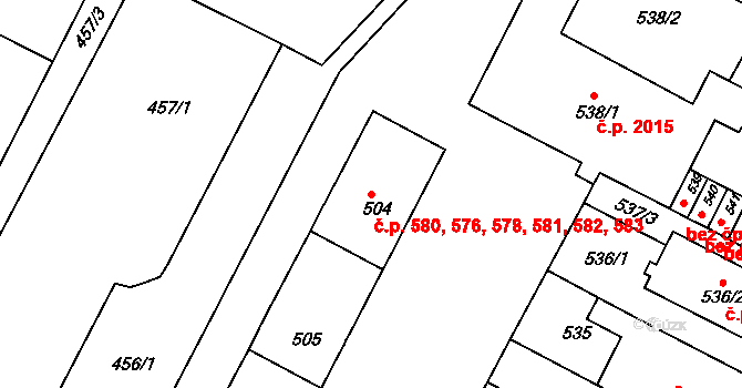 Černá Pole 576,578,580,581,582,, Brno na parcele st. 506 v KÚ Černá Pole, Katastrální mapa