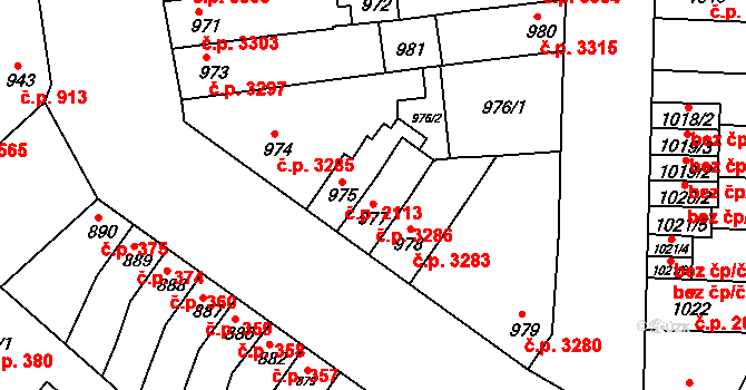 Židenice 3286, Brno na parcele st. 977 v KÚ Židenice, Katastrální mapa